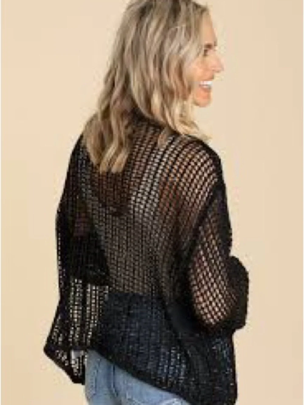 Chico's Black Open Knit V-Neck Sweater - Picture 4 of 9
